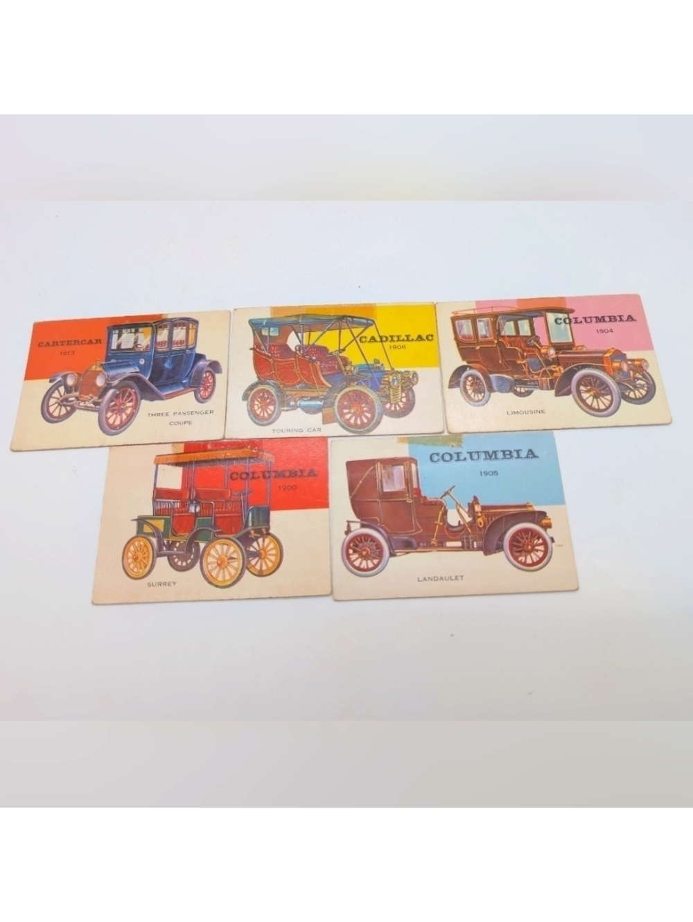 1954 Topps Car Card Set 5 1900s Columbia, Cartercar, Cadillac Models